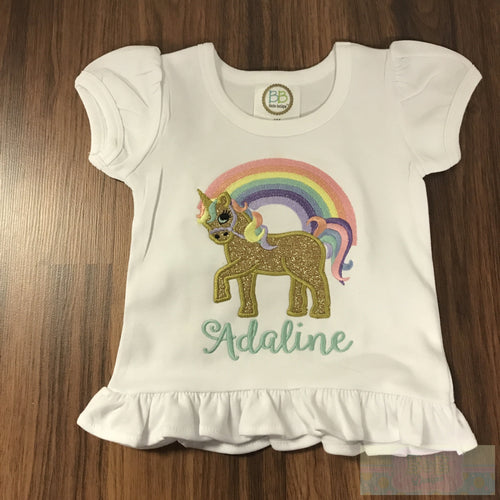 Unicorn Rainbow Ruffles Toddler Short Sleeve Shirt