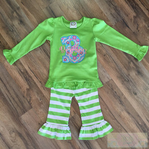 Initial Ruffle Long Sleeve Pant Set