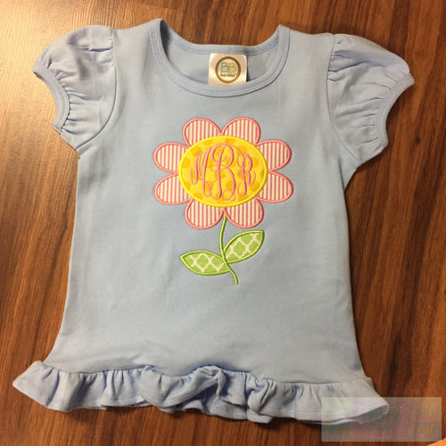 Flower Monogram Ruffles Toddler Short Sleeve Shirt