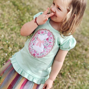 Bunny Mint Ruffles Toddler Short Sleeve Shirt