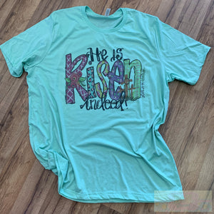 He Is Risen Indeed Teal Short Sleeve T-Shirt