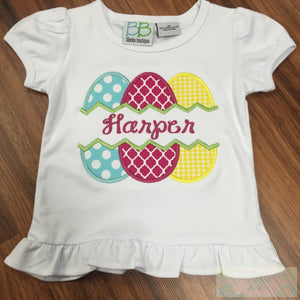 Personalized Easter Egg Ruffles Toddler Short Sleeve Shirt