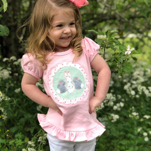 Spring Bunnies Pink Ruffles Toddler Short Sleeve Shirt