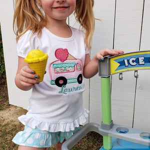 Ice Cream Truck Short Sleeve Ruffle Toddler Tee with matching shorts