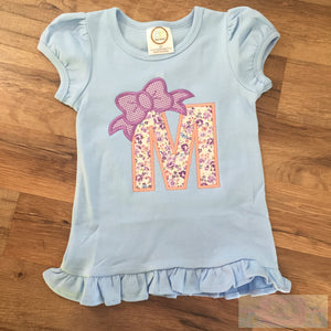 Initial with Bow Ruffles Toddler Short Sleeve Shirt