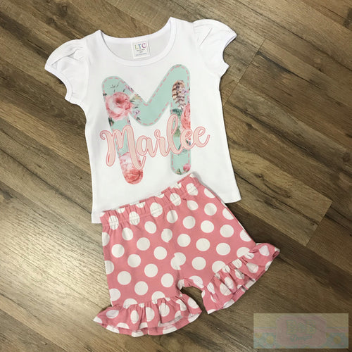 Personalized Ruffled Short Sleeve T Shirt and Shorts Set
