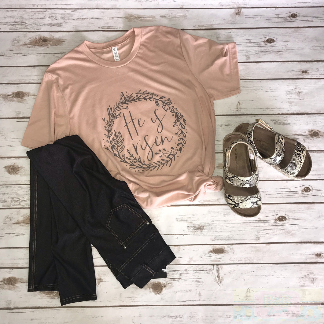 He Is Risen Laurel Wreath Short Sleeve T-Shirt