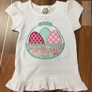 Personalized Easter with Eggs Ruffles Toddler Short Sleeve Shirt