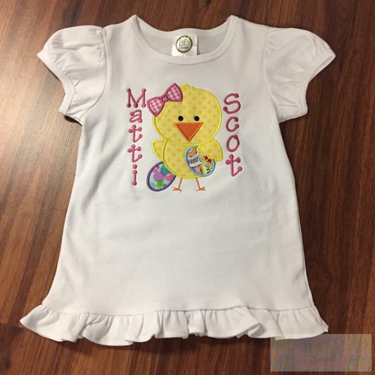 Chick with Easter Eggs Ruffles Toddler Short Sleeve Shirt