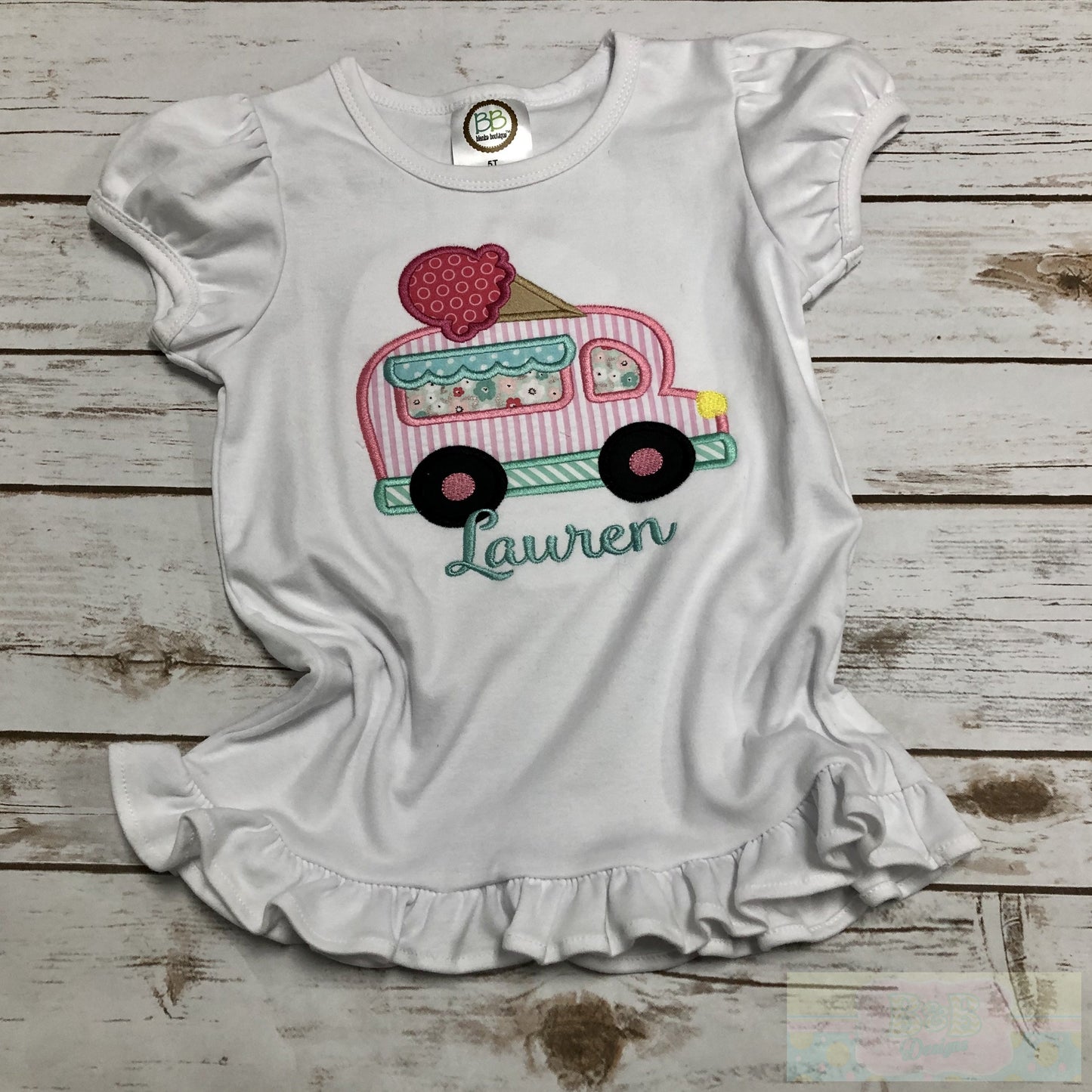 Ice Cream Truck Short Sleeve Ruffle Toddler Tee with matching shorts