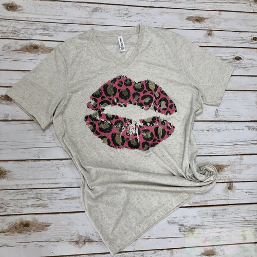 Pink Leopard Lips Short Sleeve T-Shirt