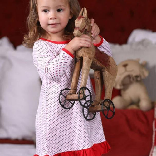 Christmas Pajamas Ruffled Girl Gown - Jellybean