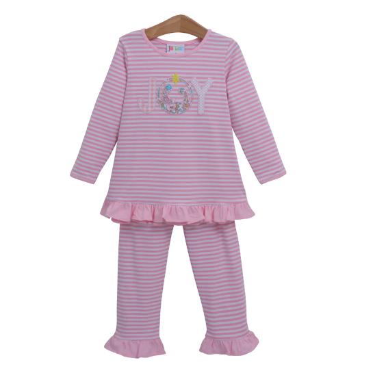 Joy to the World Applique Ruffle Pant Set- Jellybean