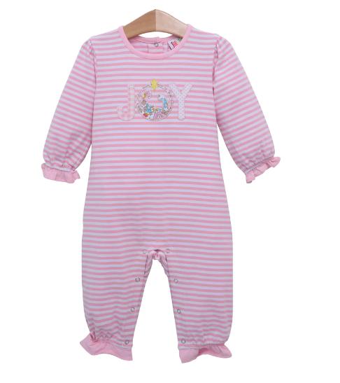 Joy to the World Applique Ruffle Romper- Jellybean