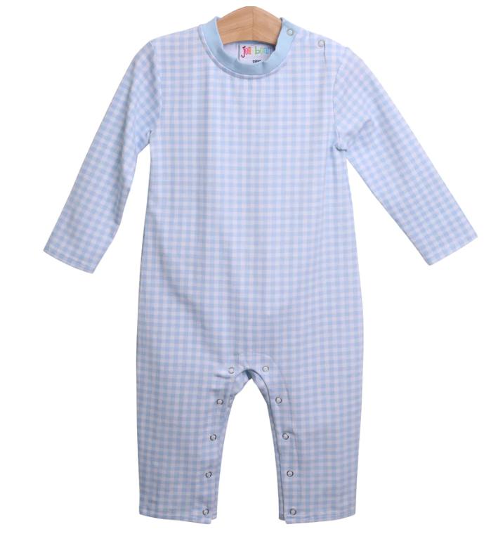 Knit Gingham James Romper- Jellybean