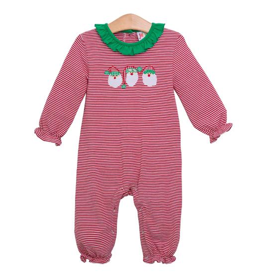 Santa Trio Ruffle romper- Jellybean