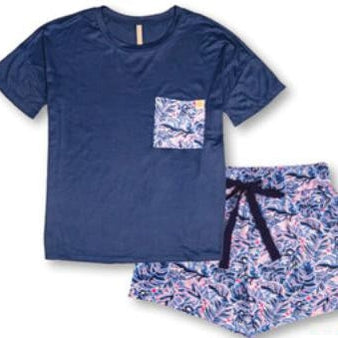 2 Piece Pajama Set Shorts with Short Sleeve Top Leaf